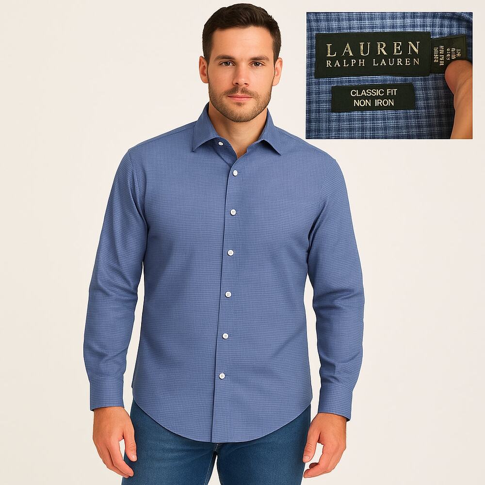 LAUREN‎ Ralph Lauren men's plaid button down shirt 16.5" neck preppy